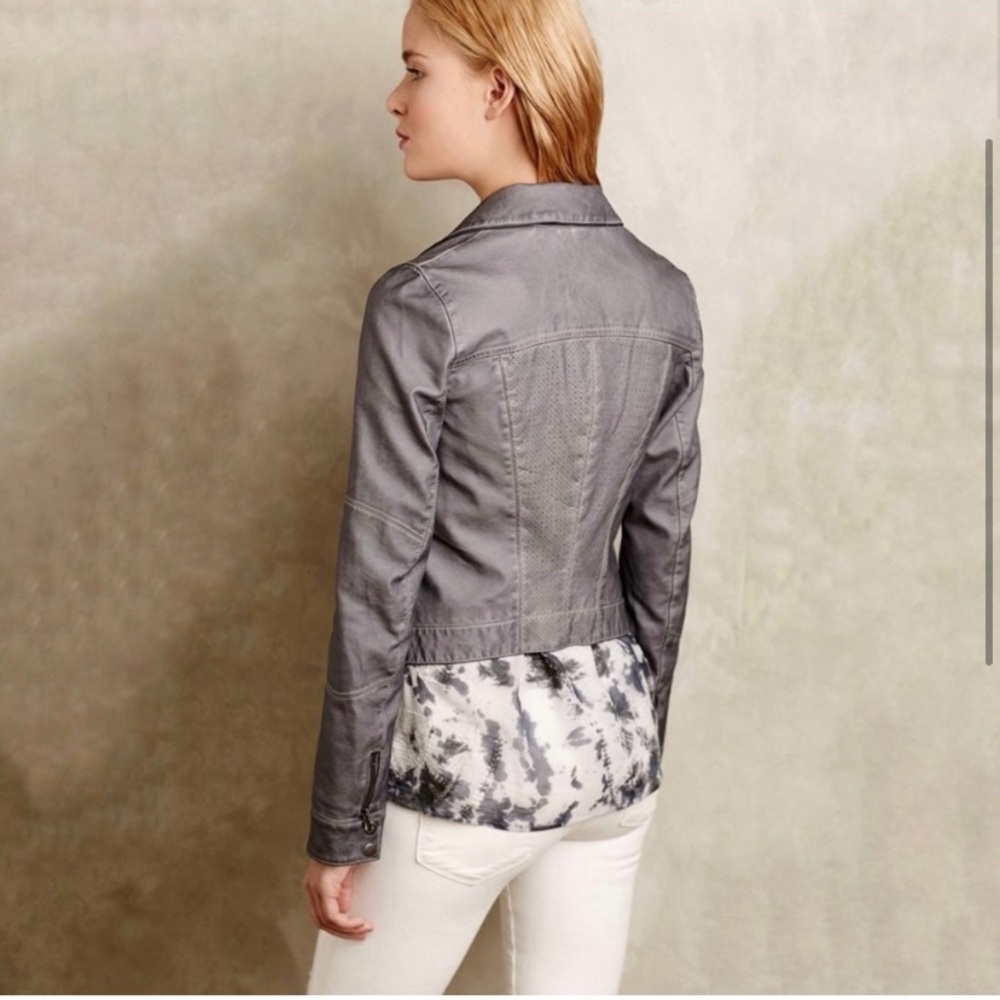 Anthropologie Hei Hei Gray Faux Leather Moto Jacket - Picture 2 of 6